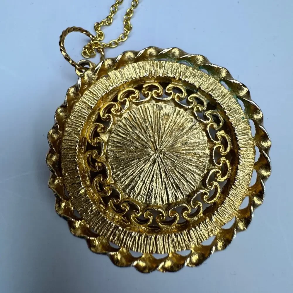 VNTG Gold Vermeil 925 Sterling Silver Peacock Feather Pendant Necklace Boho